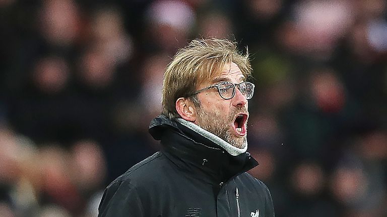 Liverpool manager Jurgen Klopp shouts form the touchline at Stadium of Light