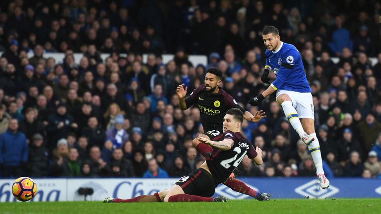 Kevin Mirallas doubles Everton's lead with a low drive