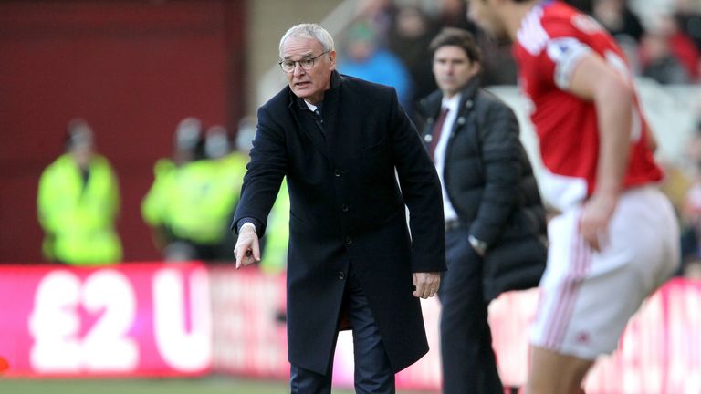 Claudio Ranieri looking on from the touchline at the Riverside Stadium