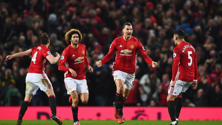 Zlatan Ibrahimovic celebrates his equaliser with team-mates