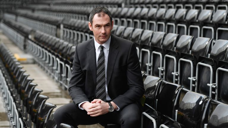 New Swansea City head coach Paul Clement faces the media at the Liberty Stadium