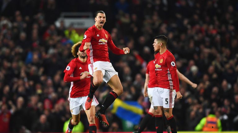 Zlatan Ibrahimovic celebrates his equaliser with team-mates