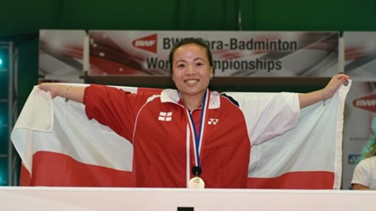 Rachel Choong celebrates winning singles gold