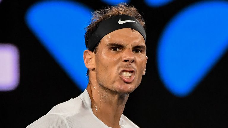 Rafael Nadal reacts after a point against Grigor Dimitrov during their Australian Open semi-final