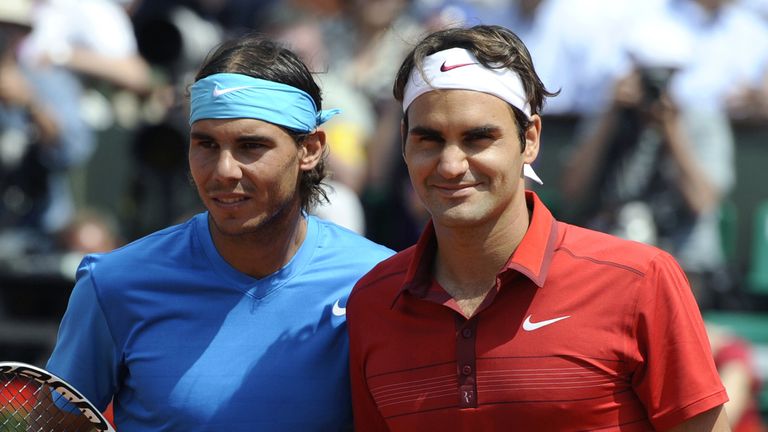 (file) This file picture shows Switzerland's Roger Federer (R) and Spain's Rafael Nadal prior to their Men's final match in the French Open tennis champion
