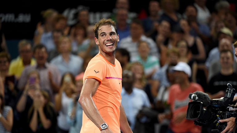 Rafael Nadal of Spain celebrates his victory against Mischa Zverev of Germany in their men's singles second round match at the Brisbane International