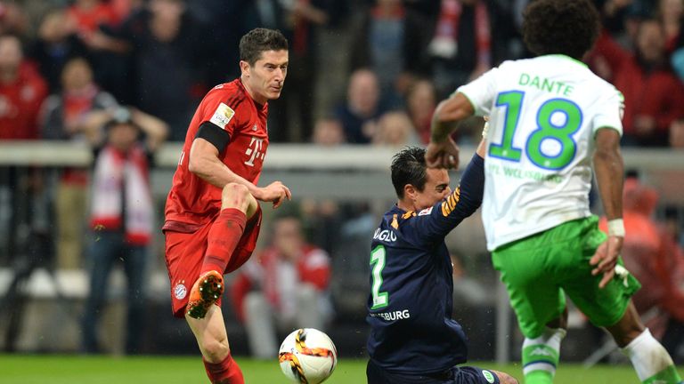 Robert Lewandowski netted five goals in nine minutes against Wolfsburg in September 2015