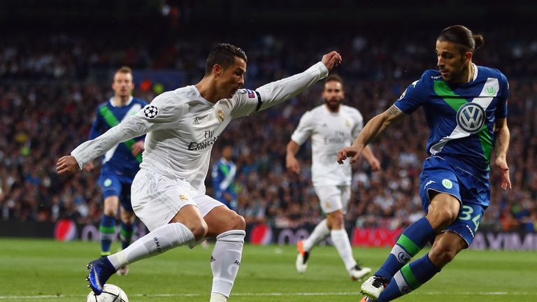 during the UEFA Champions league Quarter Final Second Leg match between Real Madrid and VfL Wolfsburg at 