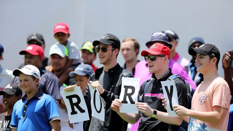 JOHANNESBURG, ENGLAND - JANUARY 10:  South African golf fans welcome Rory McIlroy during the pro-am for the 2017 BMW South African Open Championship at The