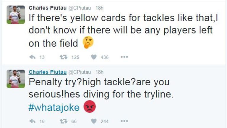 Charles Piutau tweet on Scarlets penalty try against Ulster