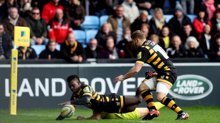 Christian Wade scores Wasps' first try against Leicester