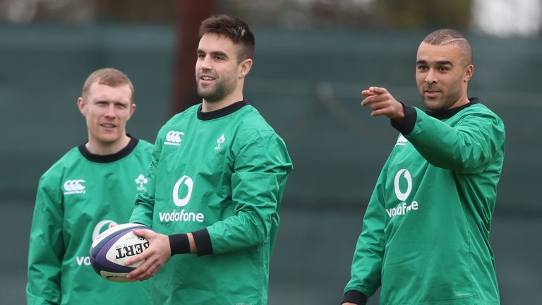 Ireland's (left-right) Keith Earls, Conor Murray and Simon Zebo during a training session