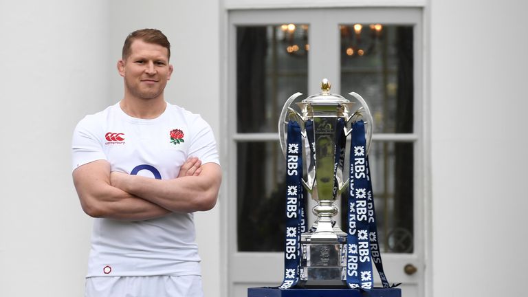 England captain Dylan Hartley poses with the Six Nations trophy
