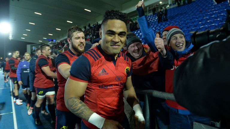 Francis Saili is congratulated by Munster supporters after their Champions Cup win over Glasgow
