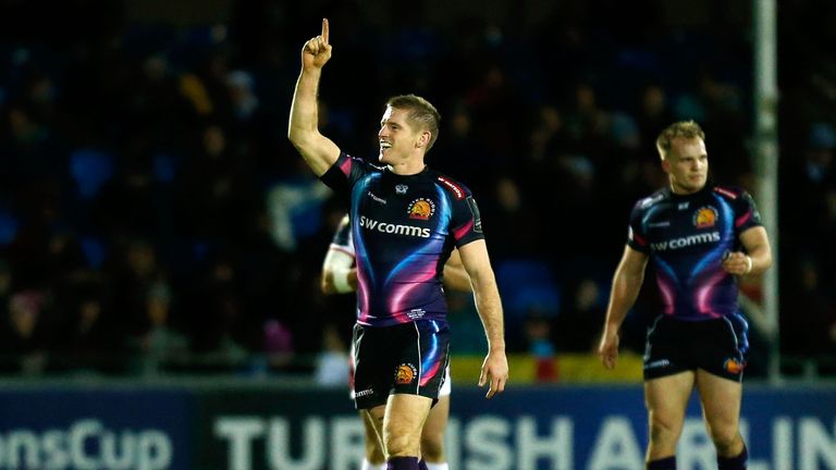 Gareth Steenson celebrates Exeter's win over Ulster