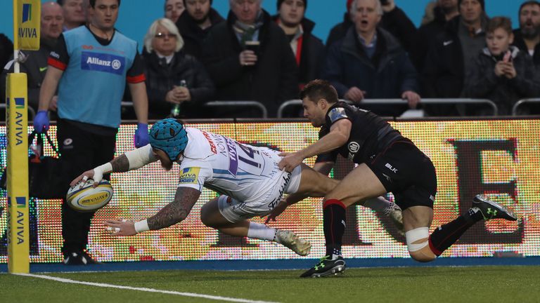 Jack Nowell of Exeter Chiefs scores their first try