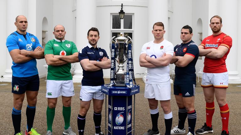 Sergio Parisse, Rory Best, Greig Laidlaw, Dylan Hartley, Guilhem Guirado and Alun Wyn Jones at the Six Nations launch
