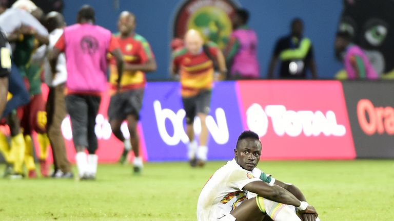 Senegal's forward Sadio Mane reacts after the penalty shootout at the end of the 2017 Africa Cup of Nations quarter-final football match between Senegal an