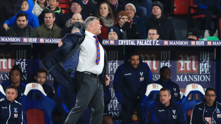 Crystal Palace manager Sam Allardyce shows his frustration on the touchine during the Premier League match v Everton at Selhurst Park, London