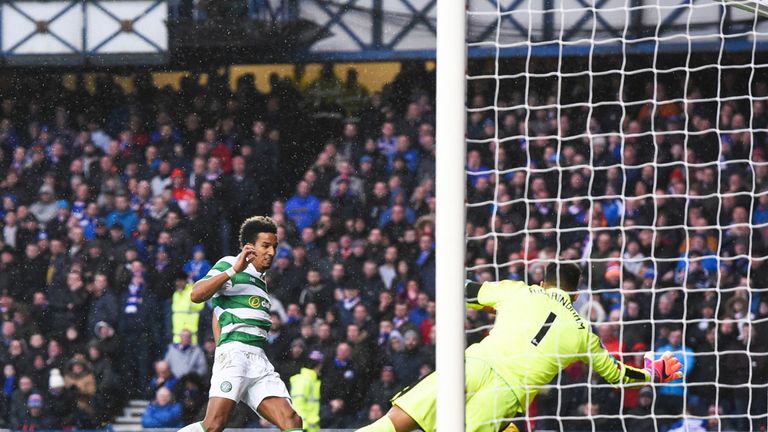 Celtic winger Scott Sinclair scores the winning goal against Rangers