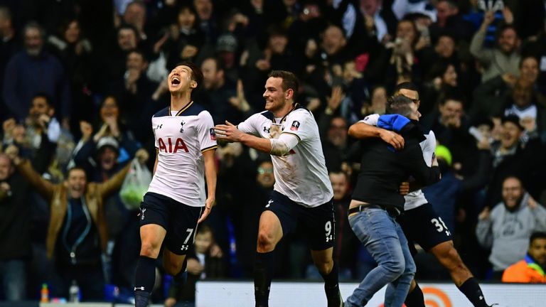 Heung-Min Son celebrates Tottenham's late winner against Wycombe 
