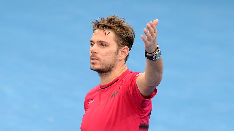 BRISBANE, AUSTRALIA - JANUARY 07:  Stan Wawrinka of Switzerland shows his frustrations against Kei Nishikori of Japan during their semi final match on day 