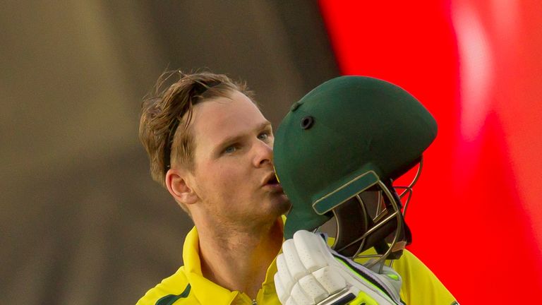 Steven Smith celebrates his century