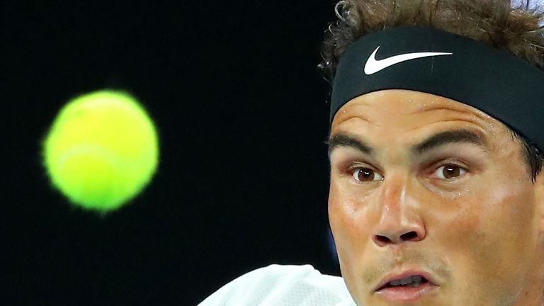 Rafael Nadal in action during in his quarter final match against Milos Raonic