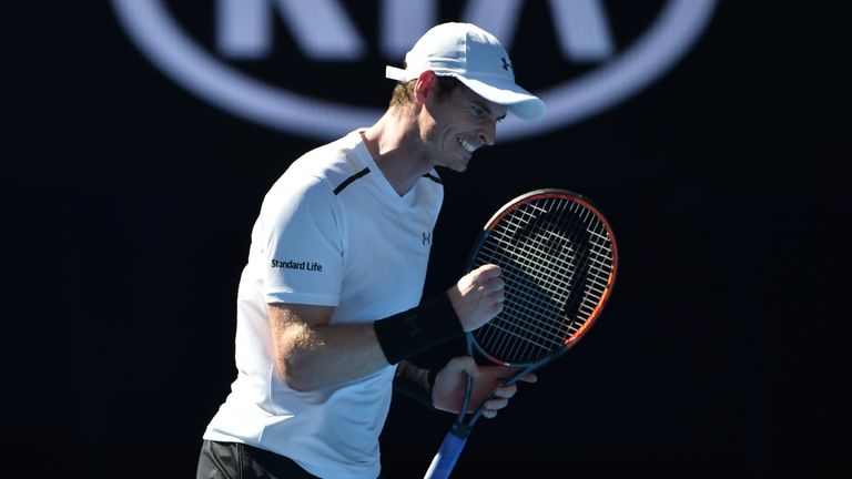 Britain's Andy Murray reacts after a point against Ukraine's Illya Marchenko during their men's singles match on day one of the Australian Open