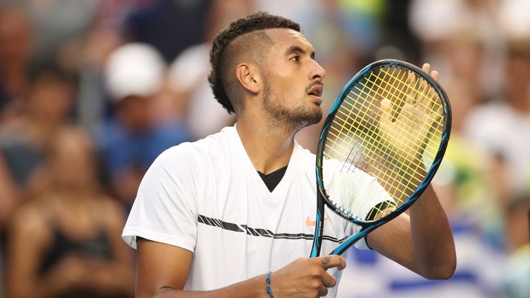 MELBOURNE, AUSTRALIA - JANUARY 16:  Nick Kyrgios of Australia thanks the crowd after winning his first round match against Gastao Elias or Portugal on day 