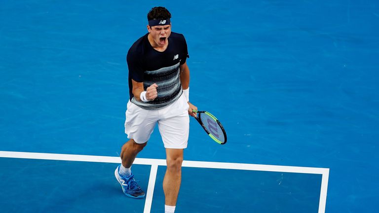 MELBOURNE, VIC - JANUARY 10: MILOS RAONIC (CAN) during Tie Break Ten event  on January 10, 2018 leading up to the 2018 Australian Open at Melbourne  Park Tennis Centre Melbourne, Australia (Photo