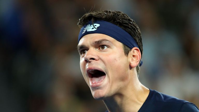 MELBOURNE, AUSTRALIA - JANUARY 25:  Milos Raonic of Canada reacts in his quarterfinal match against Rafael Nadal of Spain on day 10 of the 2017 Australian 