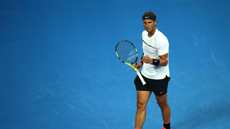 Rafael Nadal of Spain celebrates in his Men's Final match against Roger Federer of Switzerland