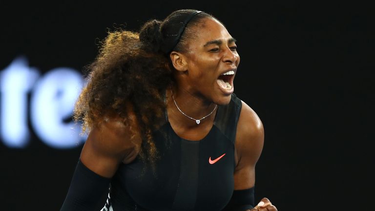 Serena Williams celebrates a point in her second round match against Lucie Safarova 