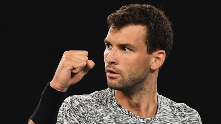 Grigor Dimitrov reacts after a point against Spain's Rafael Nadal during their semi-final match at the Australian Open