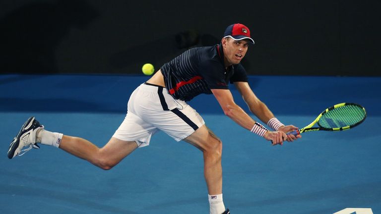 Sam Querrey competes during the 2017 World Tennis Challenge in Adelaide