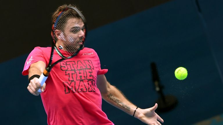Stan Wawrinka of Switzerland hits a backhand return during a tennis training session in Melbourne