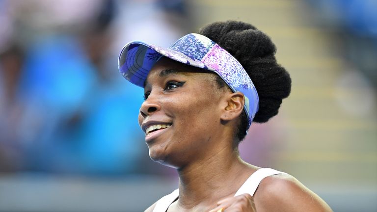 Venus Williams of the US hits celebrates her victory against Duan Ying-Ying of China during their women's singles third round match