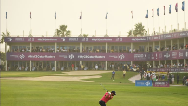 DOHA, QATAR - JANUARY 29:  Thomas Aiken of South Africa plays his second shot on the 18th hole during the fourth round of the Commercial Bank Qatar Masters