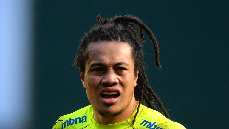 LEICESTER, ENGLAND - FEBRUARY 06:  TJ Ioane of Sale Sharks during the Aviva Premiership match between Leicester Tigers and Sale Sharks at Welford Road on F