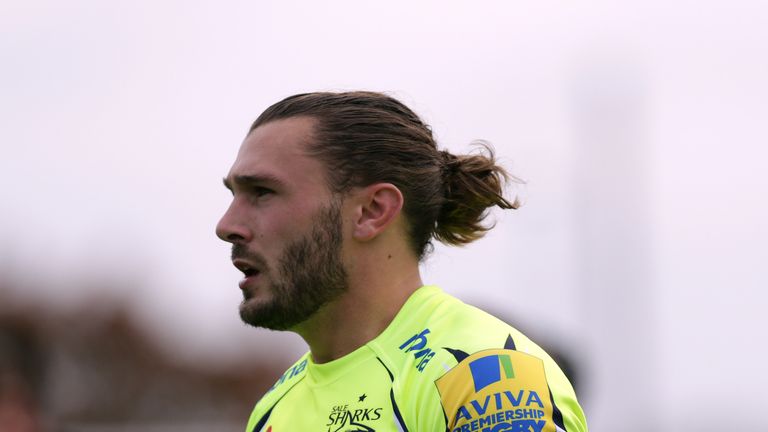 BARNET, ENGLAND - OCTOBER 17:  Tom Arscott of Sale Sharks during the Aviva Premiership match between Saracens and Sale Sharks at Allianz Park on October 17