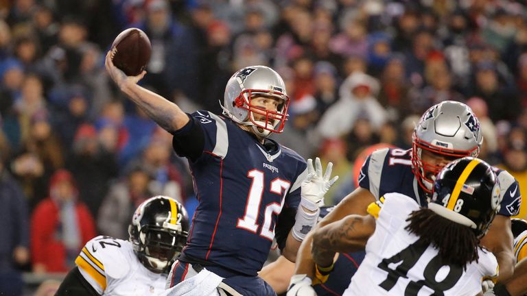 FOXBORO, MA - JANUARY 22:  Tom Brady #12 of the New England Patriots throws a pass during the second half against the Pittsburgh Steelers in the AFC Champi