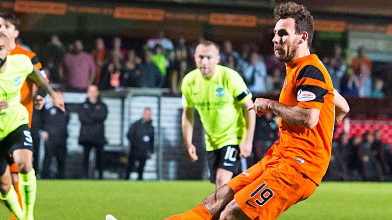 Tony Andreu scores for Dundee United against Hibernian in December