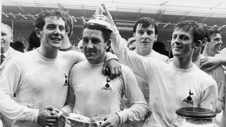 Tottenham celebrate with the FA Cup after beating Chelsea in 1967