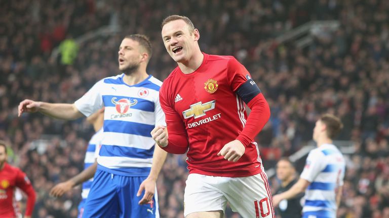 Wayne Rooney celebrates scoring against Reading