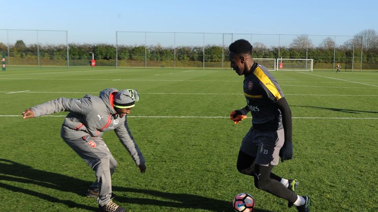 Mo Farah and Danny Welbeck  at London Colney on January 5, 2017 