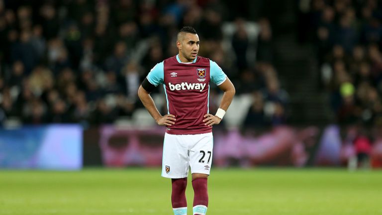 West Ham United's Dimitri Payet takes a free kick during at the London Stadium.