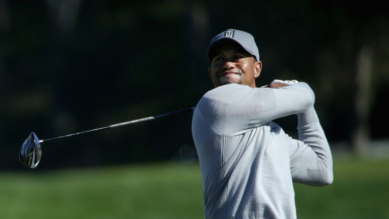 SAN DIEGO, CA - JANUARY 27:  Tiger Woods plays his shot from the 14th tee during the first round of the Farmers Insurance Open at Torrey Pines North on Jan