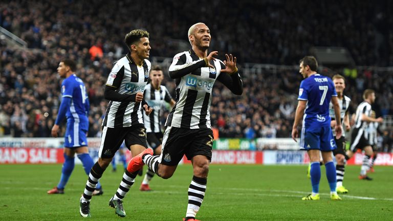 Yoan Gouffran celebrates scoring Newcastle's second goal