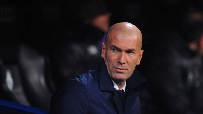 MADRID, SPAIN - JANUARY 29:  Real Madrid manager Zinedine Zidane looks on before the La Liga match between Real Madrid CF and Real Sociedad de Futbol at th